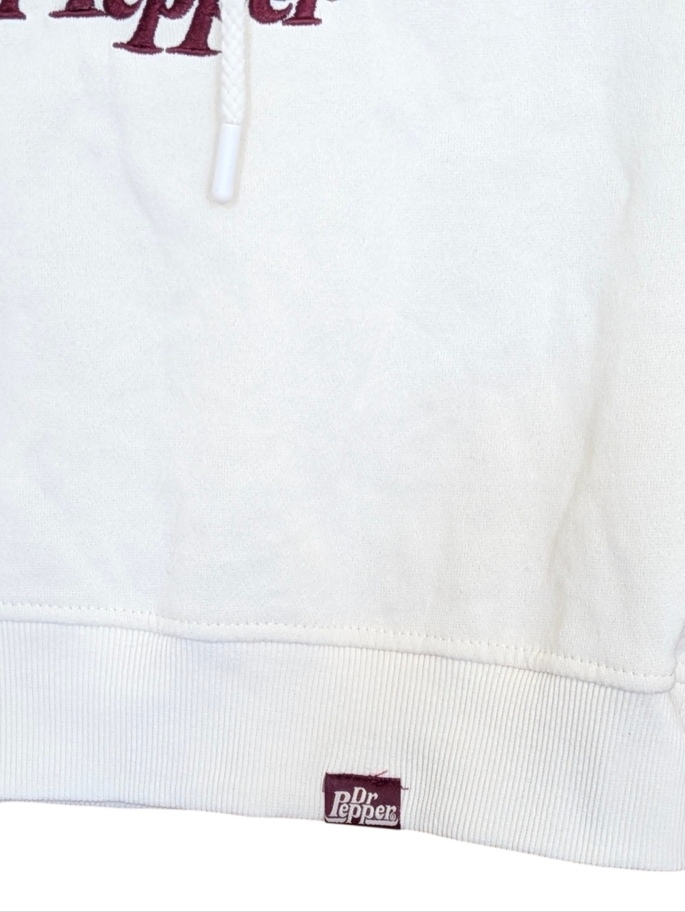 Dr. Pepper Cream Hoodie with Burgundy 1885 Graphic Patch XS Skater Grunge Casual - Picture 4 of 6